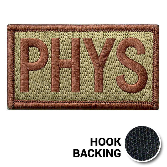 Embroidered Duty Identifier Tab - PHYS - OCP, Bagby + Spice Brown Border (w/ Hook Back)