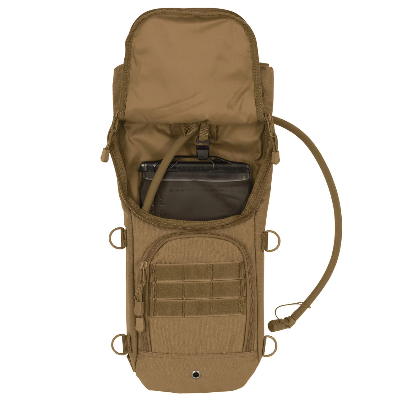 Zippered organizational pocket on Sprinter Hydration Pack in Coyote