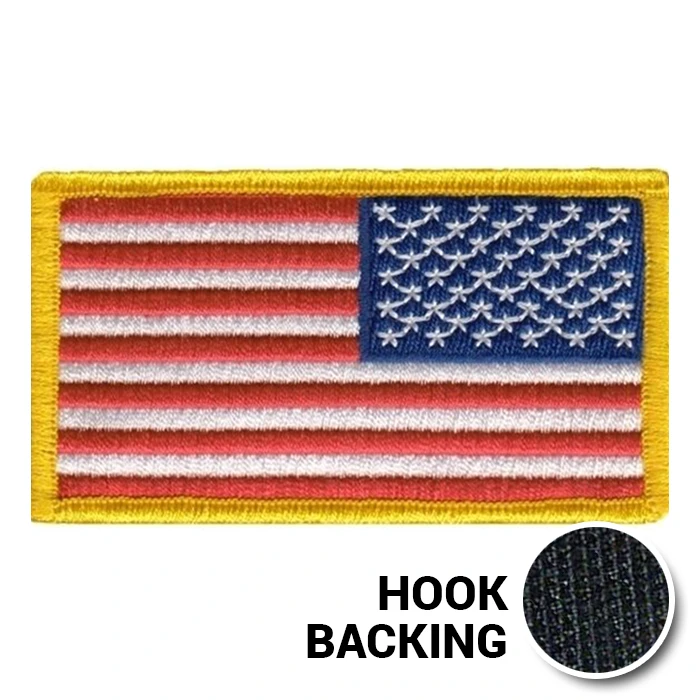 Full color reversed American flag patch with hook backing