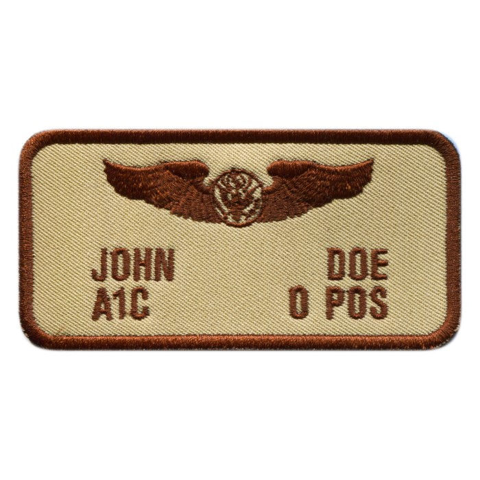 2-line aircrew flight suit name badge from Kel-Lac in desert tan