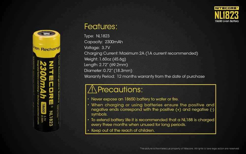 NITECORE NL1823 - 2300mAh Rechargeable Battery