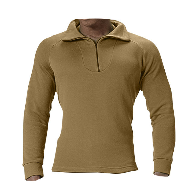 Rothco ECWCS Poly Zip Collar Shirt in Coyote Brown, Front View