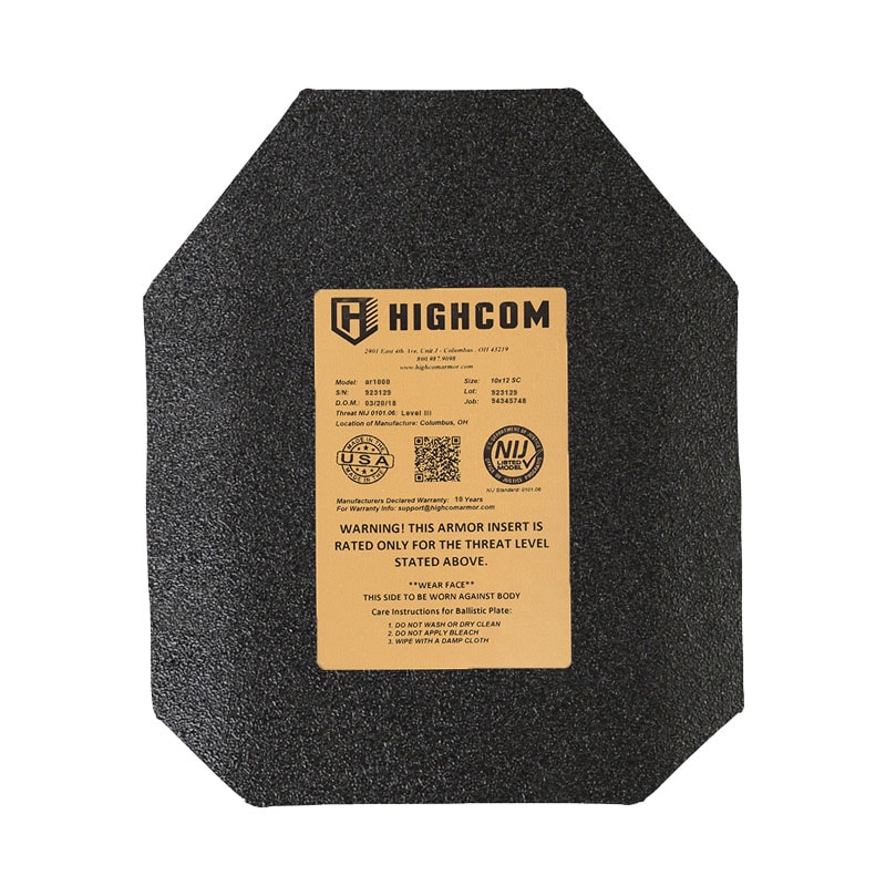 HighCom® Guardian AR1000 Level III+ Plate - 20 mil Spall Liner, Shooter Cut
