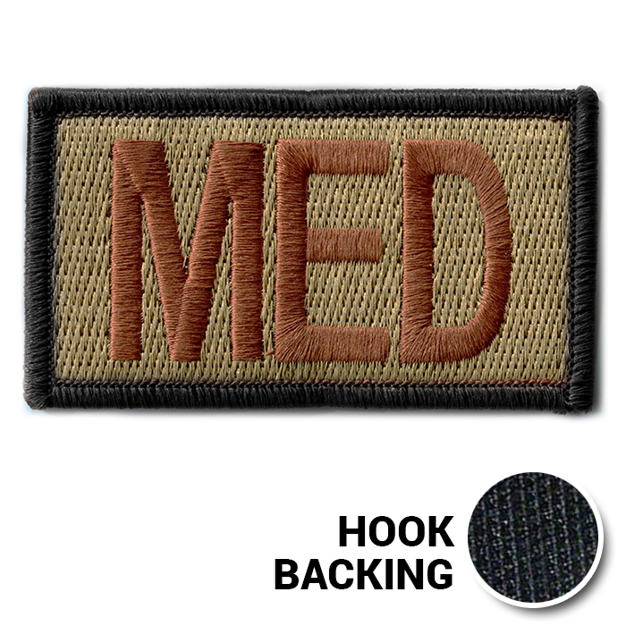 Embroidered Duty Identifier Tab - MED - OCP, Bagby + Black Border (w/ Hook Back)