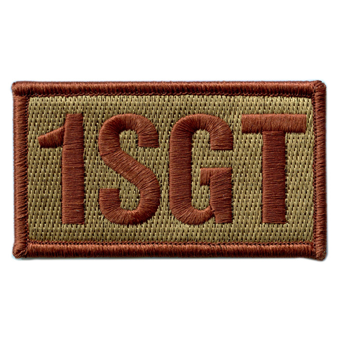 Embroidered Duty Identifier Tab - 1SGT - OCP, Bagby + Spice Brown Border (w/ Hook Back)