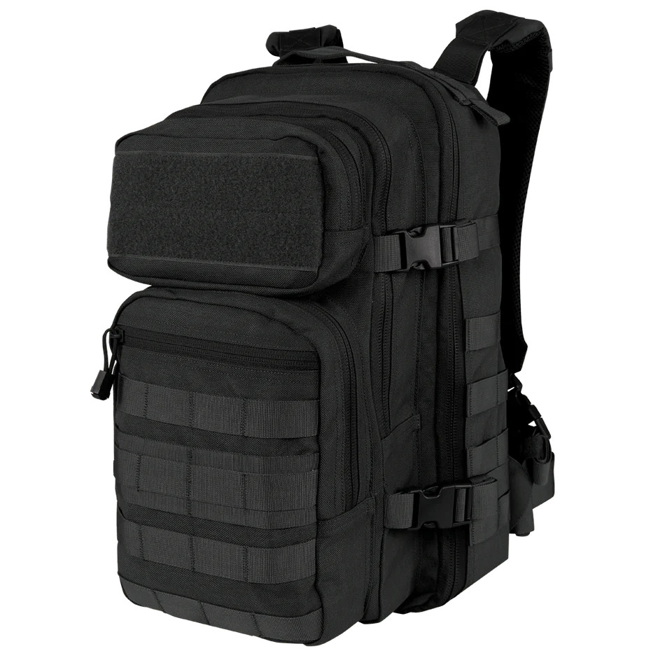 Front view of the black CONDOR Compact Assault Backpack Gen II 24L