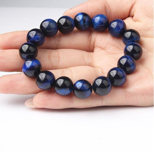 Bracelet Perles Œil De Tigre Bleu (Œil De Faucon) - Fait Main Sur Mesure