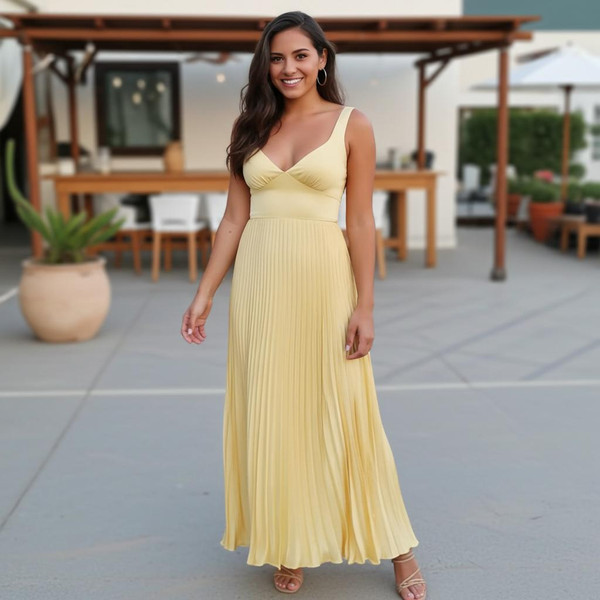 Robe Longue Plissée Col en V Aby™ zaxx