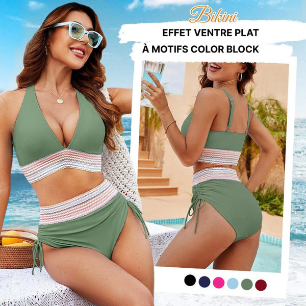 Nouveau Modèle 2025 - Ensembles Bikini Taille Haute Effet Ventre Plat à Motifs Color Block Nouveau Modèle 2025 - Ensembles Bikini Taille Haute Effet Ventre Plat à Motifs Color Block zaxx
