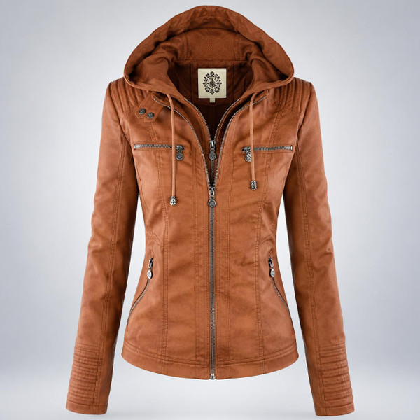Veste Moderne en Cuir avec Capuche Pia™ zaxx