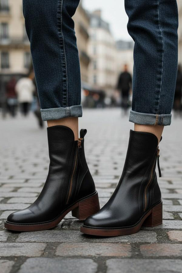 Bottines en Cuir à Talon Confort, Élégantes et Intemporelles – Garciel™ Bottines en Cuir à Talon Confort, Élégantes et Intemporelles – Garciel™ zaxx