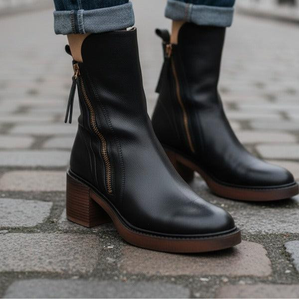 Bottines en Cuir à Talon Confort, Élégantes et Intemporelles – Garciel™ Bottines en Cuir à Talon Confort, Élégantes et Intemporelles – Garciel™ zaxx