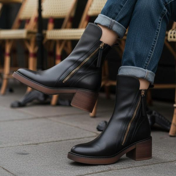 Bottines en Cuir à Talon Confort, Élégantes et Intemporelles – Garciel™ Bottines en Cuir à Talon Confort, Élégantes et Intemporelles – Garciel™ zaxx