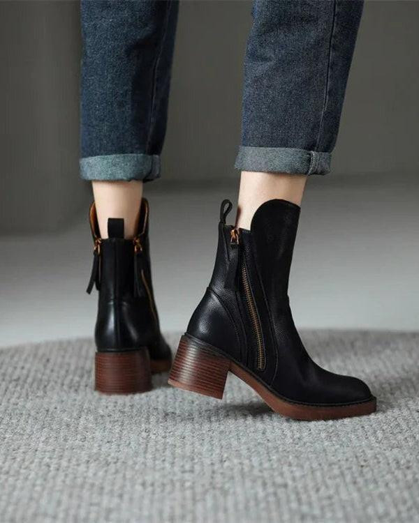 Bottines en Cuir à Talon Confort, Élégantes et Intemporelles – Garciel™ Bottines en Cuir à Talon Confort, Élégantes et Intemporelles – Garciel™ zaxx