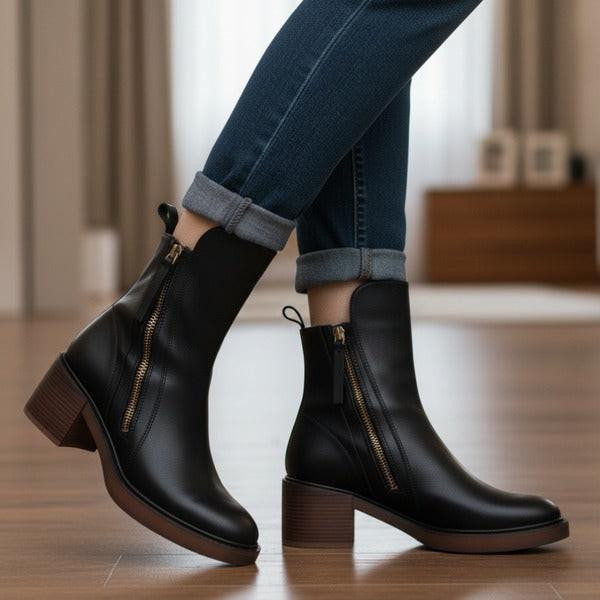 Bottines en Cuir à Talon Confort, Élégantes et Intemporelles – Garciel™ Bottines en Cuir à Talon Confort, Élégantes et Intemporelles – Garciel™ zaxx