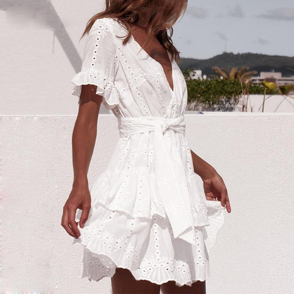 Mini Robe Blanche a Volants zaxx