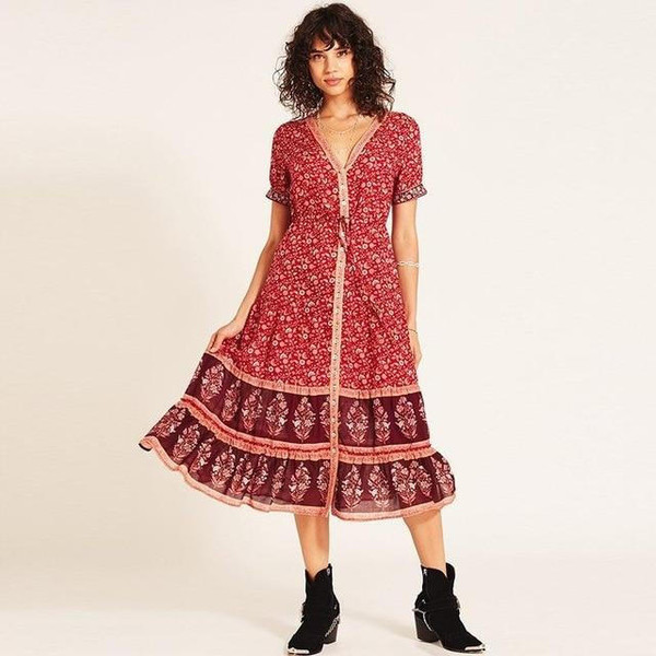 Robe Boho a Manches Courtes Robe Boho a Manches Courtes zaxx
