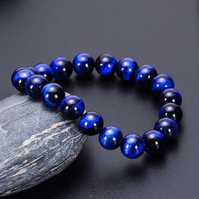 Bracelet De Perles Oeil De Tigre Bleu (Oeil De Faucon) - Fait Main En France - Sur Mesure