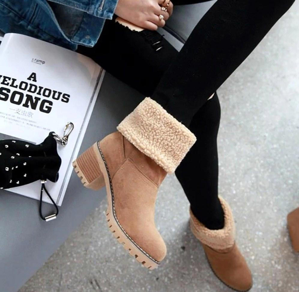Bottines Compensées Fausse Fourrure Beige - Taille 6.5N, Talon Haut, Daim