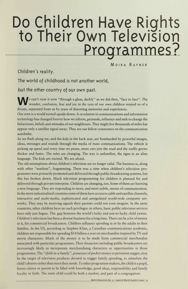 Do Children Have Rights To Their Own Television Programmes The 