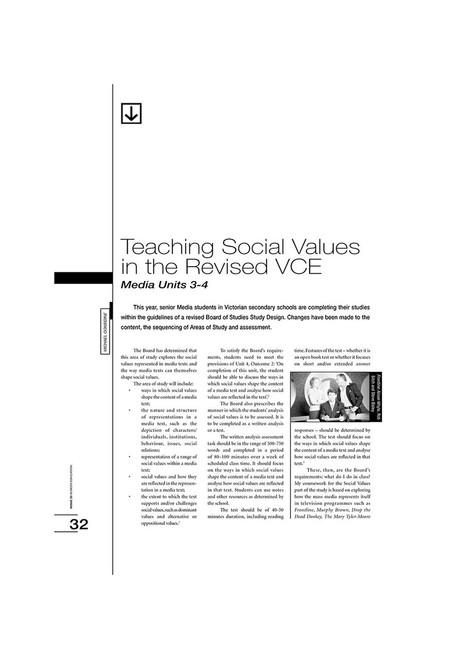 Teaching Social Values in the Revised VCE Media Units 3-4