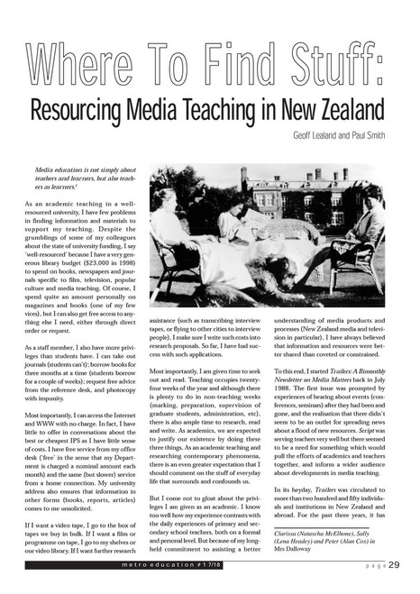 Where to Find Stuff: Resourcing Media Teaching in New Zealand