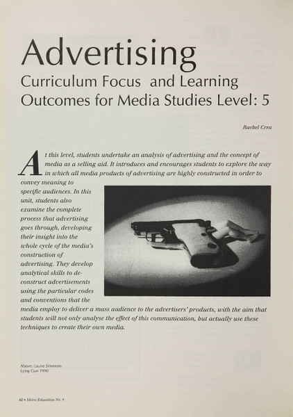 Advertising: Curriculum Focus and Learning Outcomes for Media Studies Level 5