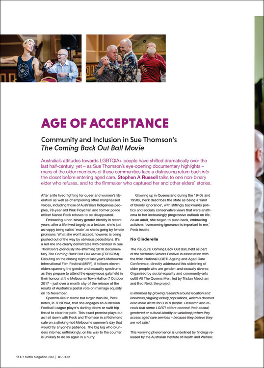 Age of Acceptance: Community and Inclusion in Sue Thomson's 'The Coming Back Out Ball Movie'