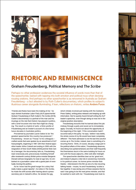 Rhetoric and Reminiscence: Graham Freudenberg, Political Memory and 'The Scribe'