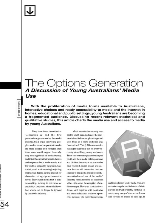 The Options Generation: A Discussion of Young Australians' Media Use