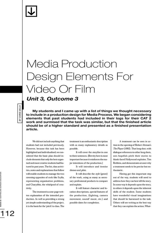 Media Production Design Elements for Video or Film