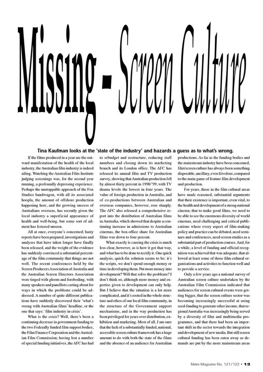 Missing: Screen Culture