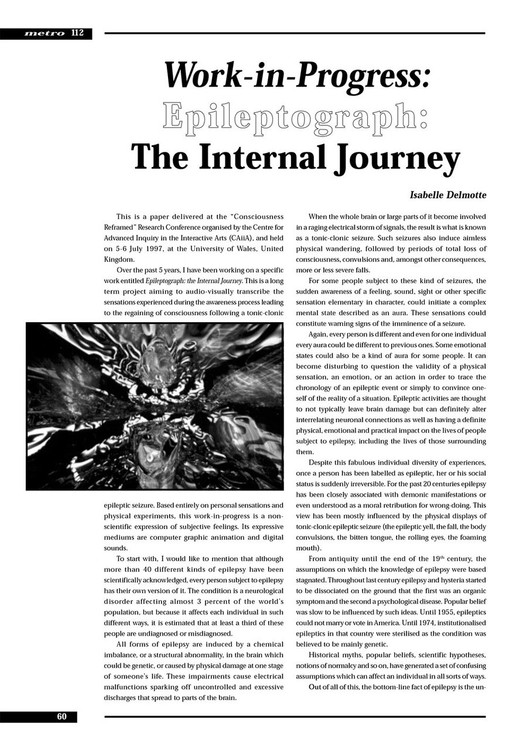Work-in-Progress: 'Epileptograph: The Internal Journey'