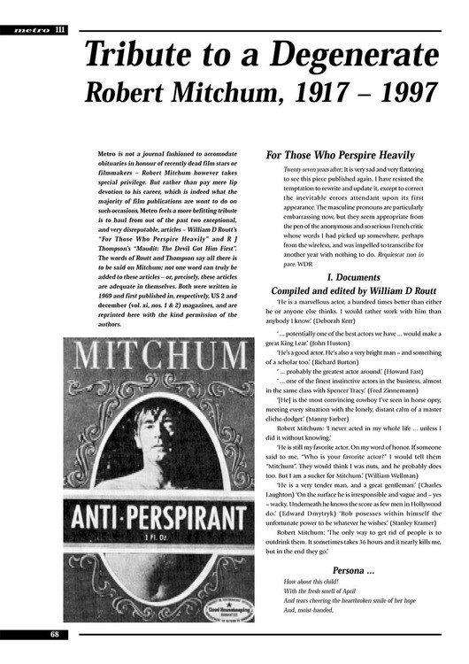 Tribute to a Degenerate: Robert Mitchum, 1917-1997