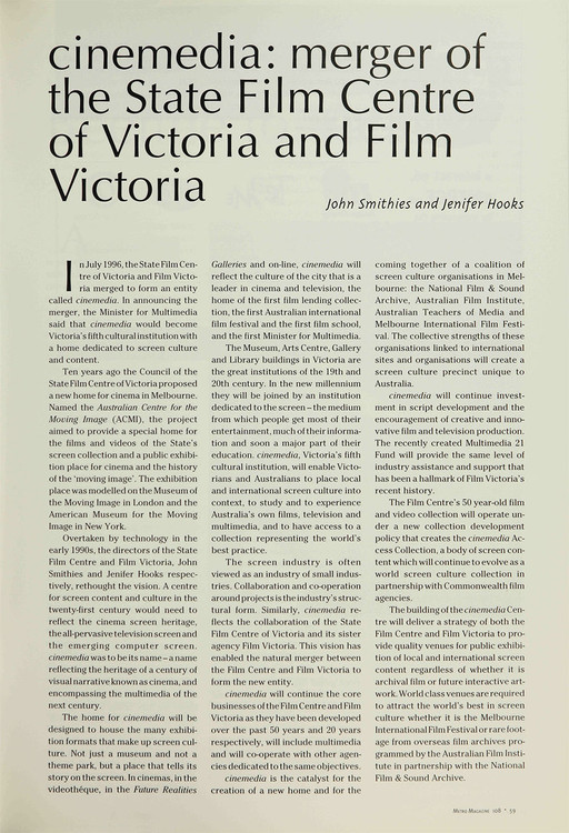 cinemedia: Merger of the State Film Centre of Victoria and Film Victoria