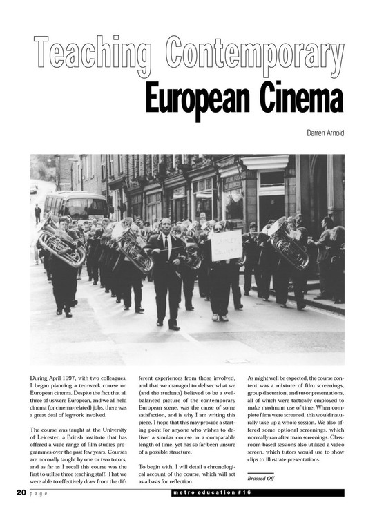 Teaching Contemporary European Cinema