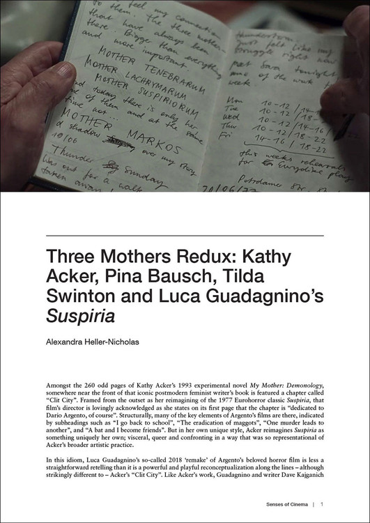 Three Mothers Redux: Kathy Acker, Pina Bausch, Tilda Swinton and Luca Guadagnino's 'Suspiria'