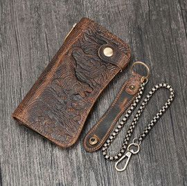 leather tiger chain wallet