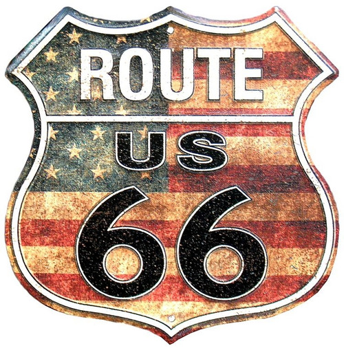 Route 66 US Flag Shield Sign