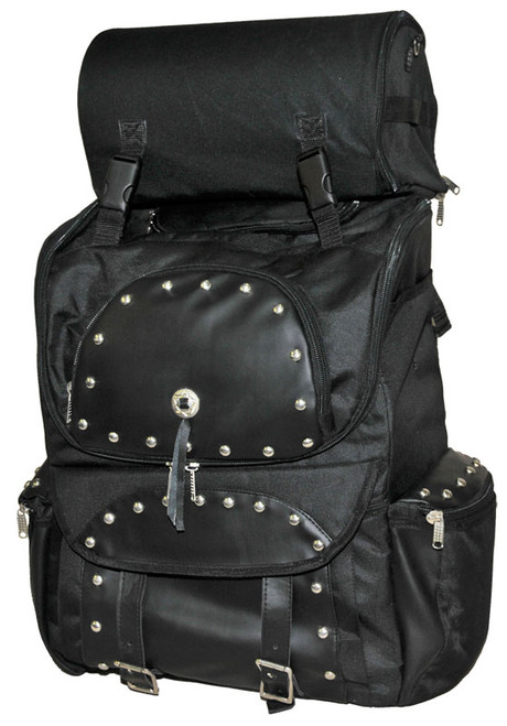 Large studded backpack sissy bar travel pack