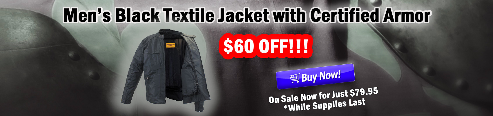 Men's Black Textile Jacket with Certified Armor