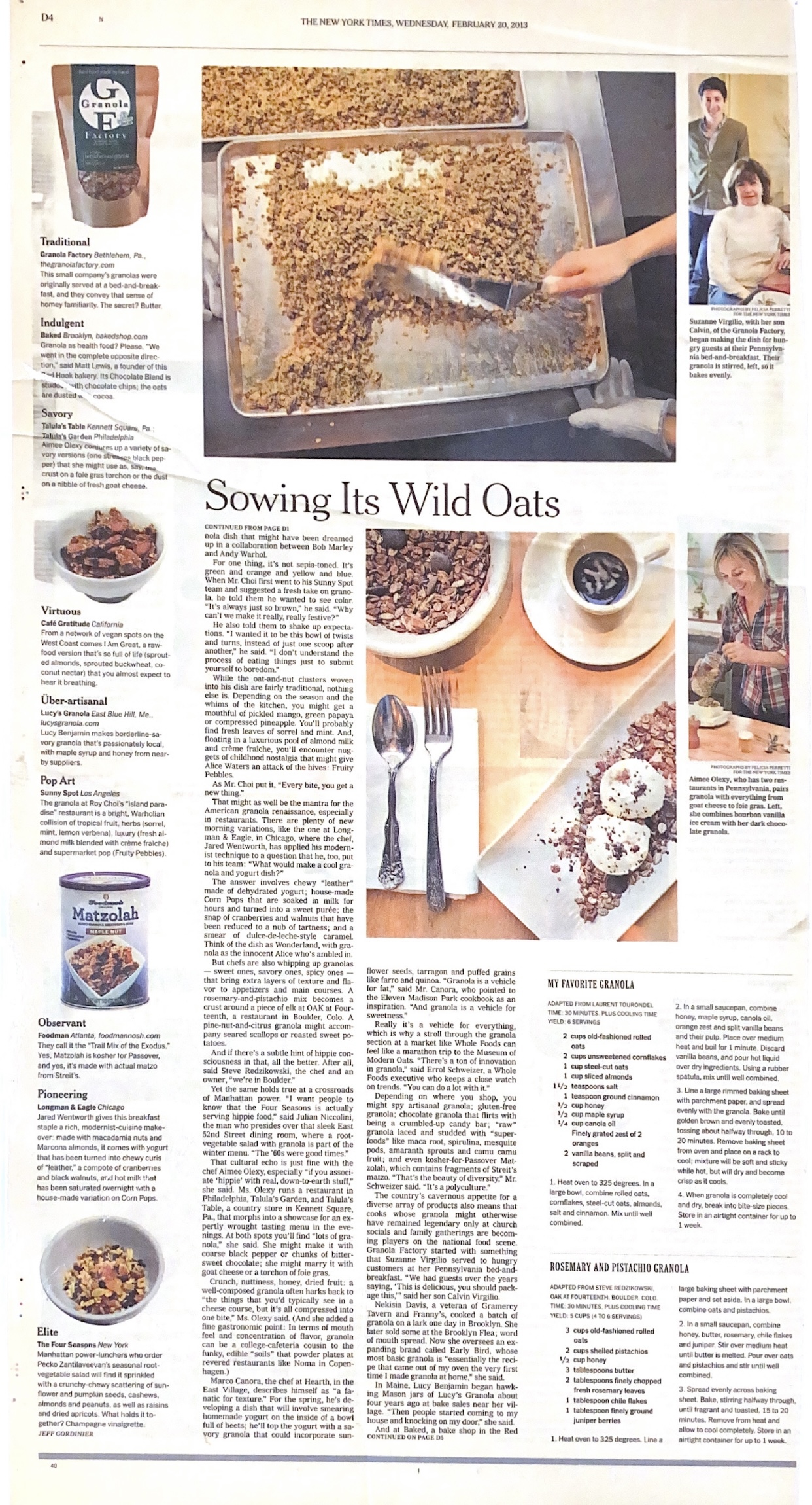 New York Times article about Granola Factory