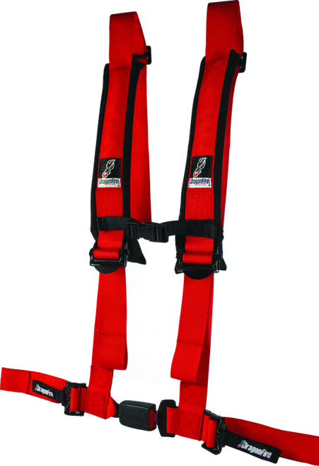 DragonFire Racing Harness H-Style- 4-Point- EZ-Adjust- 2in Buckle- Red - 522045