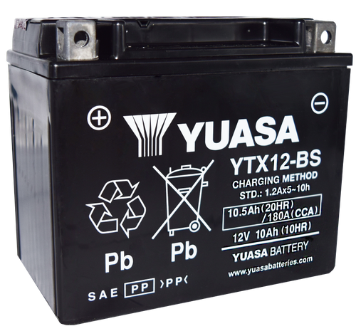 Yuasa YTX12-BS Maintenance Free AGM 12-Volt Battery w/Bottle - YUAM3RH2SIND