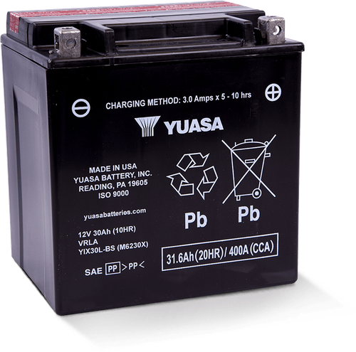 Yuasa YIX30L-BS-PW High Performance Maintenance Free AGM 12-Volt Battery w/Bottle - YUAM6230XPW