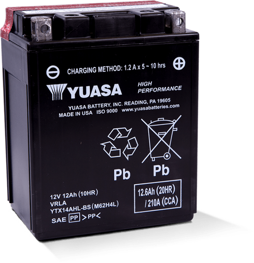 Yuasa YTX14AHL-BS High Performance AGM 12-Volt Battery w/Bottle - YUAM62H4L