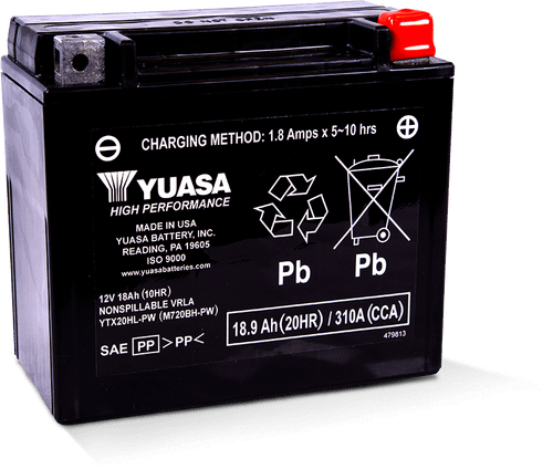 Yuasa YTX20HL-PW Maintenance Free AGM 12-Volt Battery - YUAM720BH-PW
