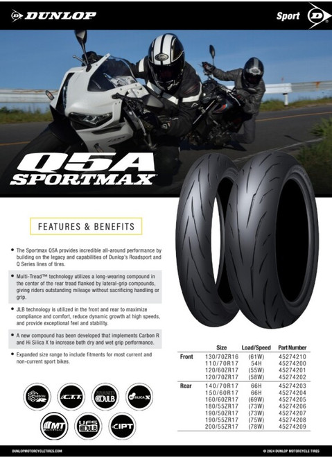 Dunlop Sportmax Q5A Front Tire - 110/70ZR17 M/C (54H) TL - 45274200 - view 2