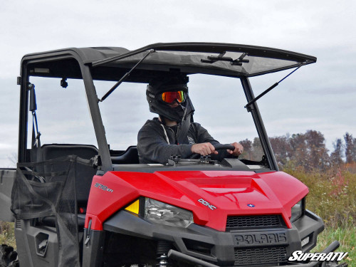 SuperATV Flip Up Hard Coated Front Windshield - 2015+ Mid Size Polaris Ranger