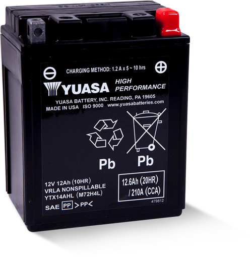 Yuasa YTX14AHL Maintenance Free AGM 12-Volt Battery - YUAM72H4L